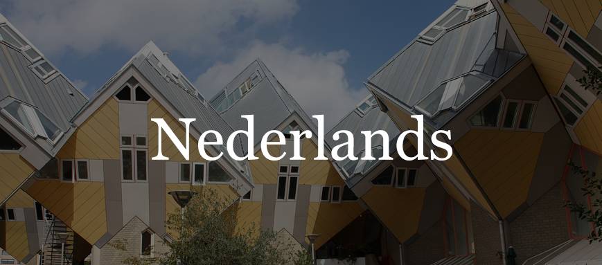 A photo of geometric modern houses, overlaid with Dutch